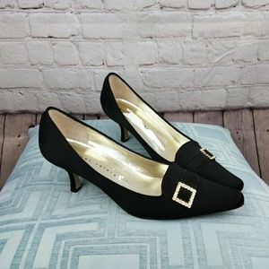 Martinez Valero Black Satin Rhinestone Heels
